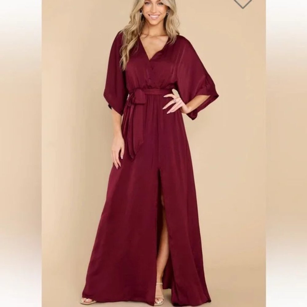 NEW Aakaa Can't Look Away Burgundy Boho Chic Maxi Wrap Dress P5357